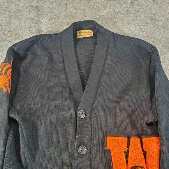 Vintage Appalachian Athletic House Cardigan Mens Small Black 1940s 50s Letterman - Picture 2 of 16